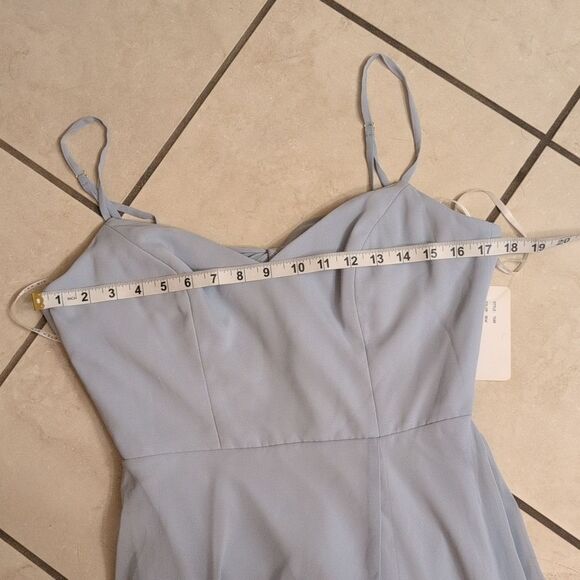 NWT After Six Maxi Dress Mist Blue Tie Back Leg Slit Size 4 - Picture 6 of 10